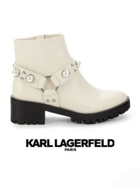 KARL LAGERFELD PARIS Pixie Embellished Moto Boots size 6.5